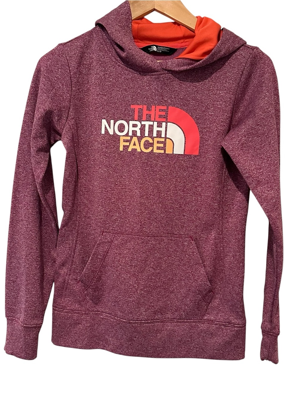 The North Face Women's Maroon Heather Pullover Hoodie with Orange Lining